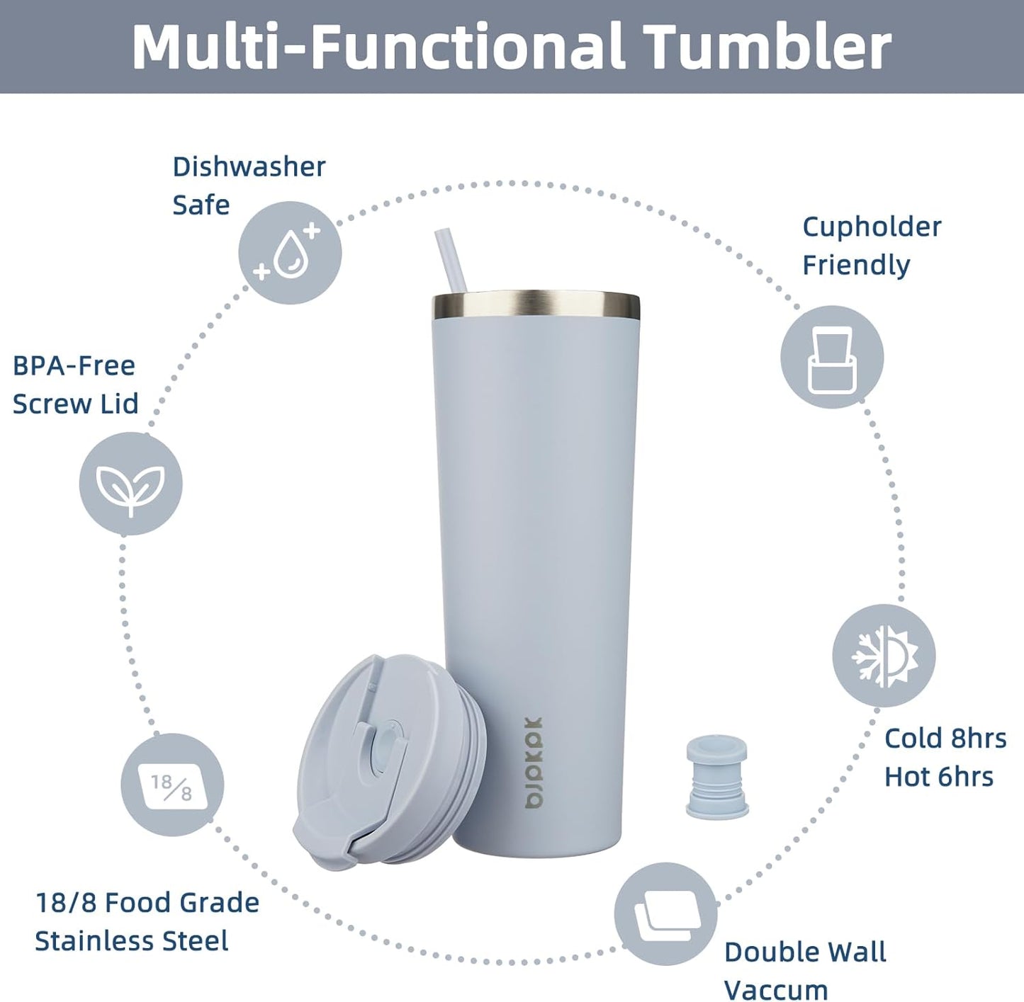 BJPKPK 30oz Stainless Steel Insulated Tumbler With lid And Straw Travel Coffee Thermal Tumblers Cup For Women And Men,Modern Blue