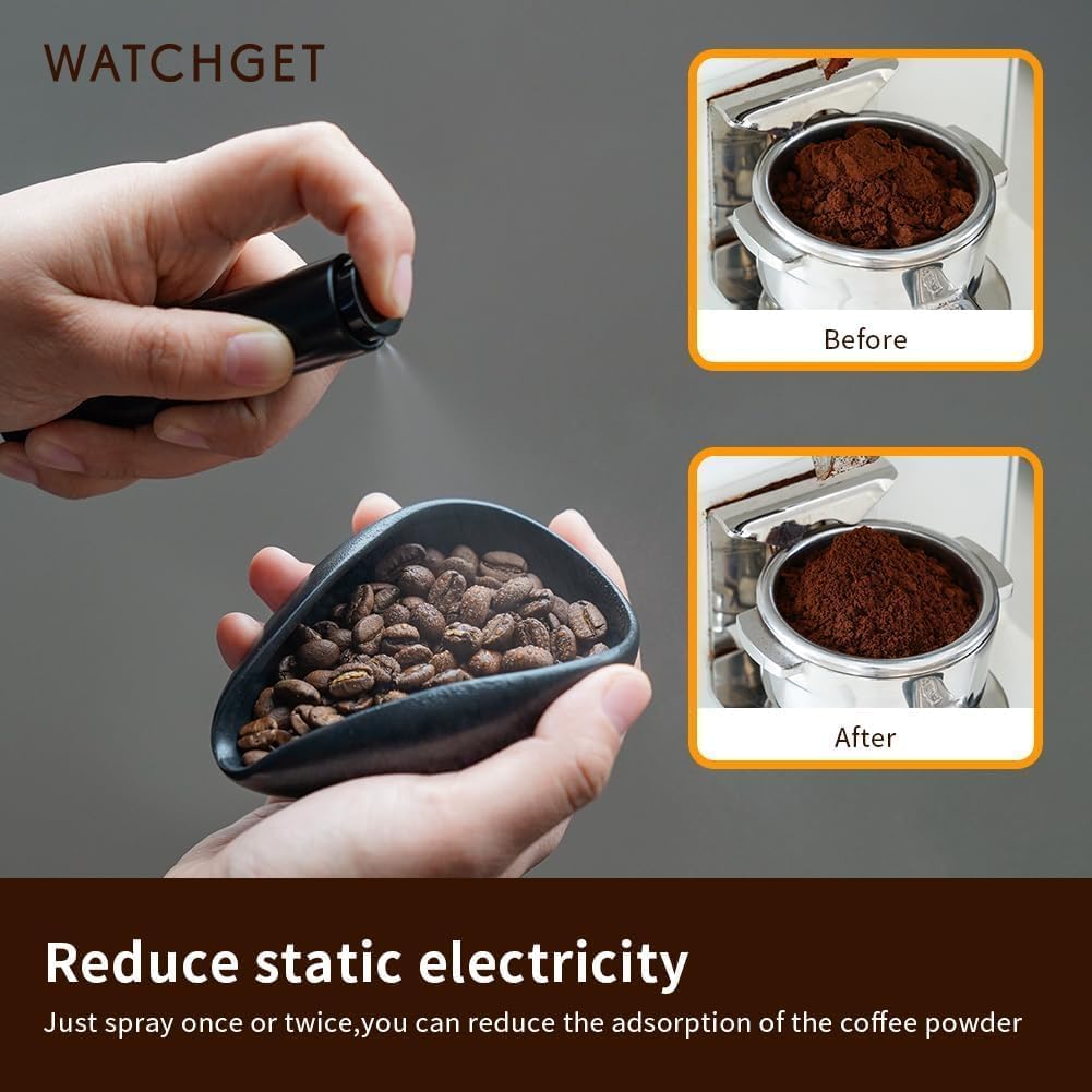 watchget Coffee Bean Dosing Cup & RDT Spray Bottle Kit for Espresso Bar, Static Reduction Ceramic Single Dose Tray for Brewing/Tea, Barista Accessories Set, Black