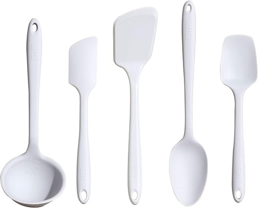 GIR: Get It Right 5 Piece Silicone Cooking Utensils Set - Ladle, Spatula, Flip, Spoon & Spoonula, Non-Stick, Heat Resistant, Dishwasher Safe, Silicone Kitchen Utensils, BPA & BPS Free - Studio White
