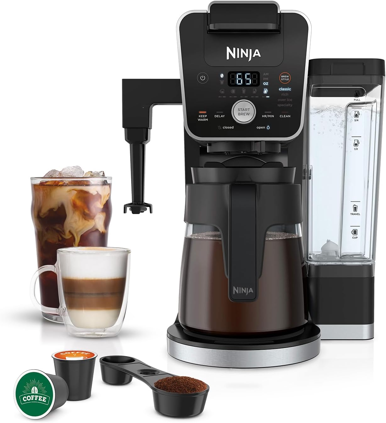 Ninja | Coffee Maker | DualBrew Single Serve System | 4 Brew Styles | Keep Warm Feature & Buit- In Frother | 14 Cup Glass Carafe & Removable 70oz Water Reservoir | Black | CFP451A