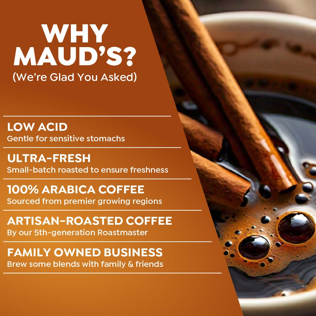 Maud's Cinnamon Roll Flavored Coffee Pods, 50 ct, Medium Roast Flavored Coffee in Recyclable Single Serve Pods – 100% Arabica Beans, Compatible with Keurig K Cups Maker