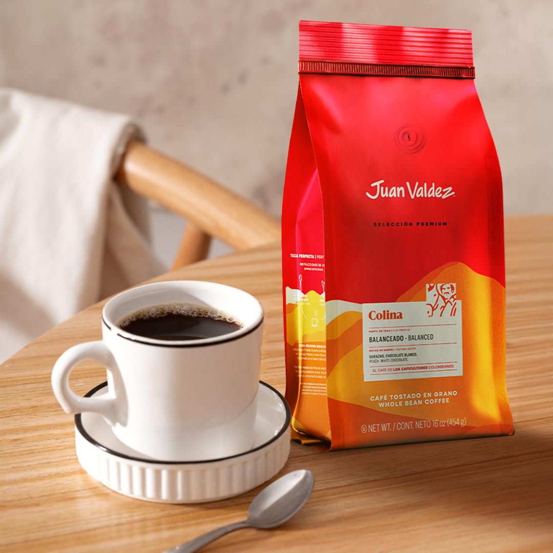 Juan Valdez Colina Whole Bean Coffee, Balanced Roast 16 OZ - Premium Colombian Coffee - Unique “Caracolito” beans produce a coffee of balanced flavor and mild texture
