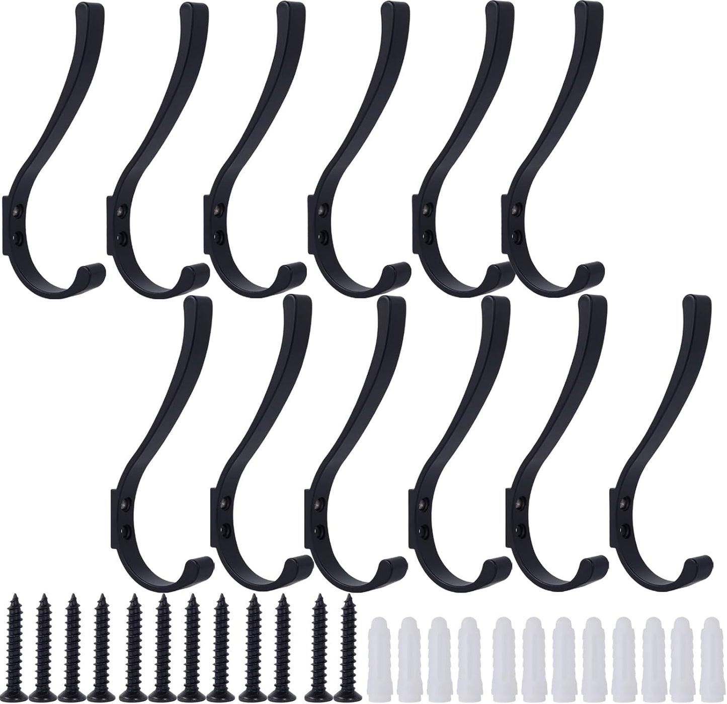 12 Pack Hanging Coat Hooks Wall Mount, Coat Hanger Wall Hangers, Metal Hooks for Hanging Heavy Duty, Screw in Hooks for Hanging Towels, Clothes, Backpack, Hat, Bag, Jacket, Key, Robe, Backpack Black