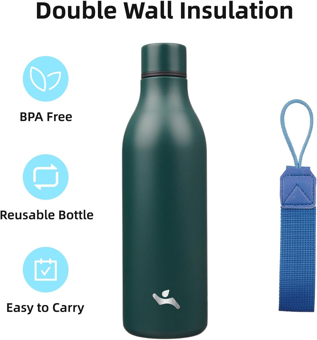 Insulated Water Bottle with Strap,25 oz Double Wall Stainless Steel Vacuum Bottles Metal Water Flask,Army green