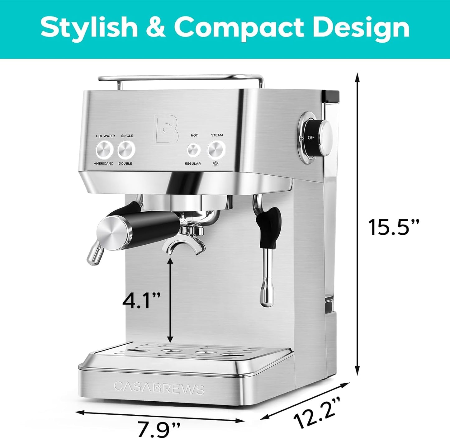 CASABREWS 4700Gense 20-Bar Espresso Machine with Milk Frother and Hot Water Wand, Adjustable Temperature, Ideal for Americano, Latte, Cappuccino