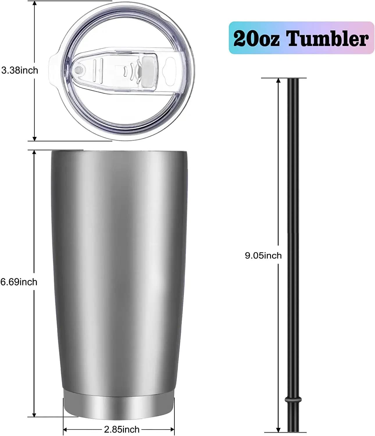 VEGOND 20oz Tumbler with Lid and Straw Stainless Steel Tumbler Cup Bulk Vacuum Insulated Double Wall Travel Coffee Mug Powder Coated Coffee Cup(Stainless 6 Pack