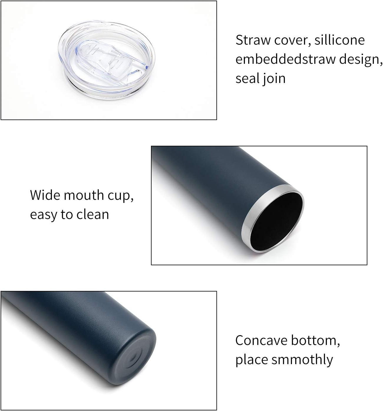 HASLE OUTFITTERS 20 oz Skinny Tumblers Bulk Set, Stainless Steel Insulated Slim Tumblers with Lids, Reusable Double Wall Travel Coffee Mugs, Durable Powder Coated Travel Water Cups(Navy, 4)