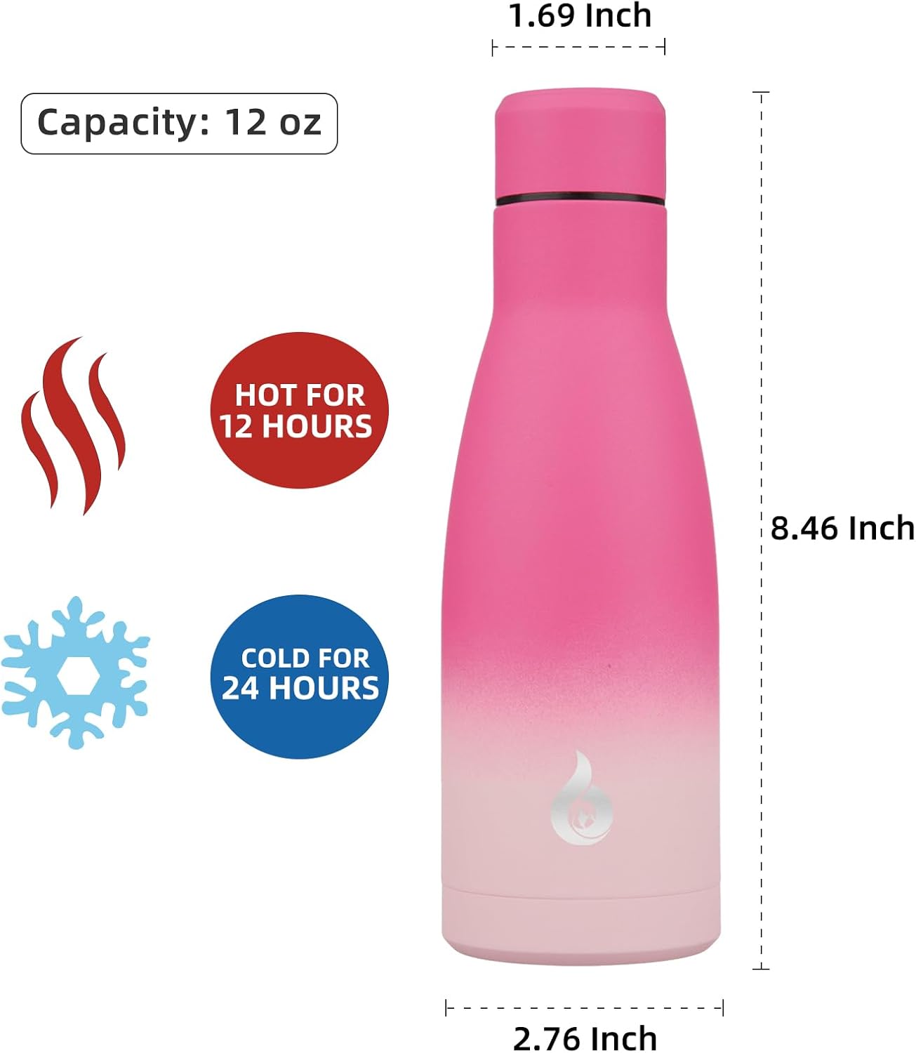 BJPKPK Insulated Water Bottle 12oz Small Stainless Steel Water Bottles Reusable Metal Thermos Keep Cold and Hot,Cherry