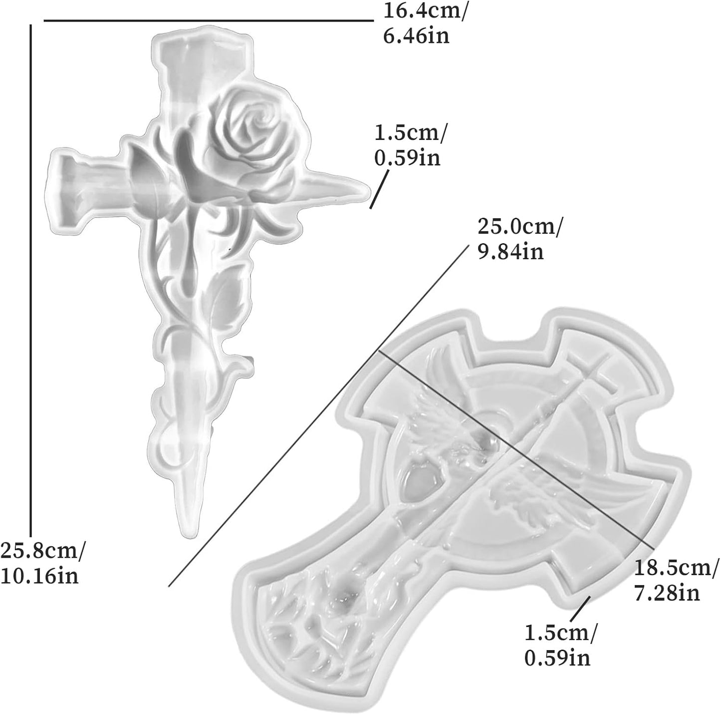 Wehous 2PCS Large Cross Resin Molds, 3D Silicone Resin Molds for Epoxy Casting, Cool Rose Cross Mold Angle Cross Tray Mold for Resin Clay Art Crafts Storage Wall Hanging Decor
