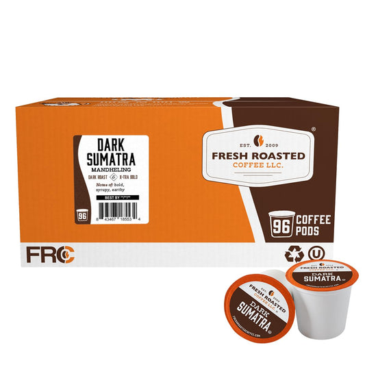 Fresh Roasted Coffee, Dark Sumatra Mandheling | 100% Single Origin | Dark Roast, 96 Pods for K Cup Brewers