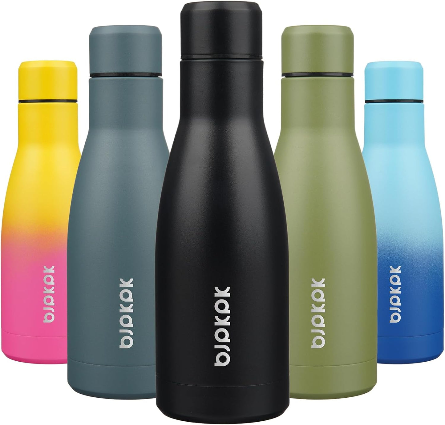 BJPKPK 12oz Water Bottles Stainless Steel Double Wall Vacuum Insulated Small Water Bottles for Travel,Midnight Black