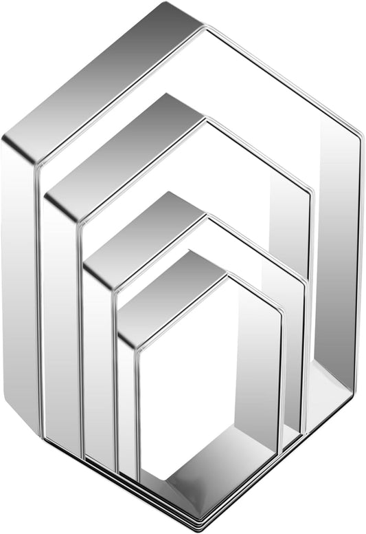 Hexagon Cookie Cutter Set 4 Sizes- 5 Inch, 4 Inch, 3 Inch, 2 Inch Stainless Steel Geometric Gem Cookie Cutters Shapes Molds