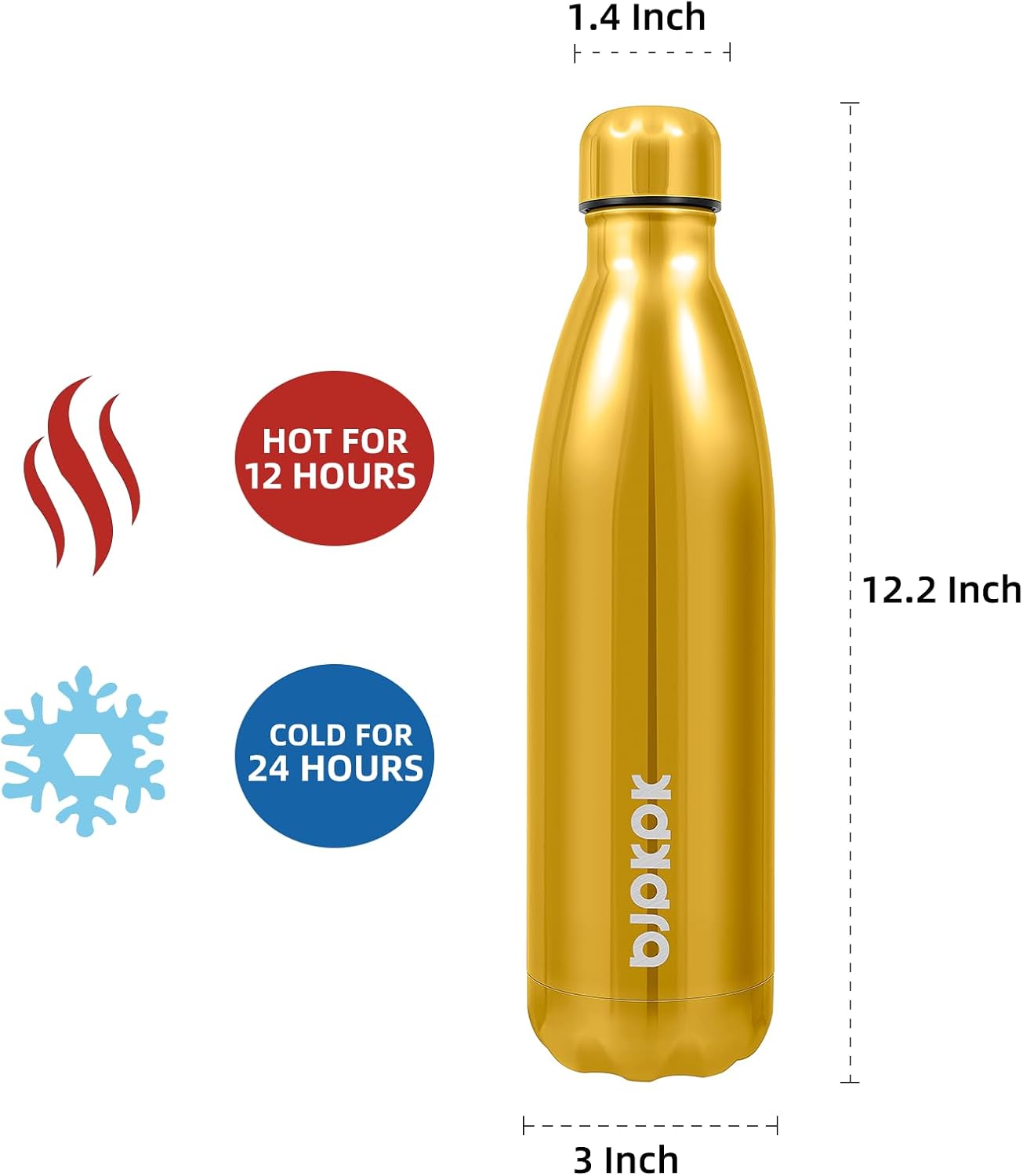 BJPKPK 25oz Insulated Stainless Steel Water Bottle BPA Free, Shining Gold