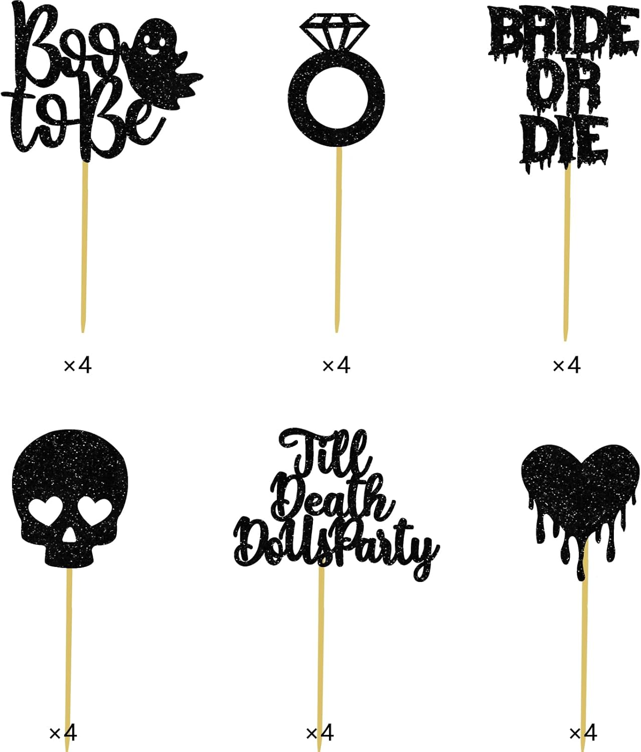 Halloween Bachelorette Cupcake Topper Boo To Be Ring Bride Or Die Skull Heart Blood Glitter Food Picks Horror Ghost Engagement Party Decorations Black