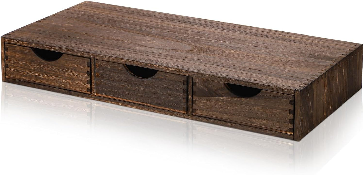 Suzile Coffee Pods Storage Holder Cabinet Vintage Countertop Storage Drawers Wooden Cup Organizer Under Brewe for Home Office Accessories(3 Drawer)