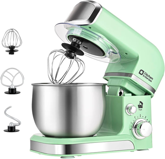 Kitchen in the box Stand Mixer,3.2Qt Mini Electric Food Mixer,6 Speeds Portable Lightweight Kitchen Mixer for Daily Use with Egg Whisk,Dough Hook,Flat Beater (Green)