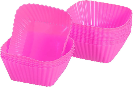 uxcell 18Pcs Silicone Cupcake Baking Cups, Silicone Muffins Liners Non-Stick Square Baking Cups, for Cooking Eggs Baking Muffins and Make a Cake(Rose Red)