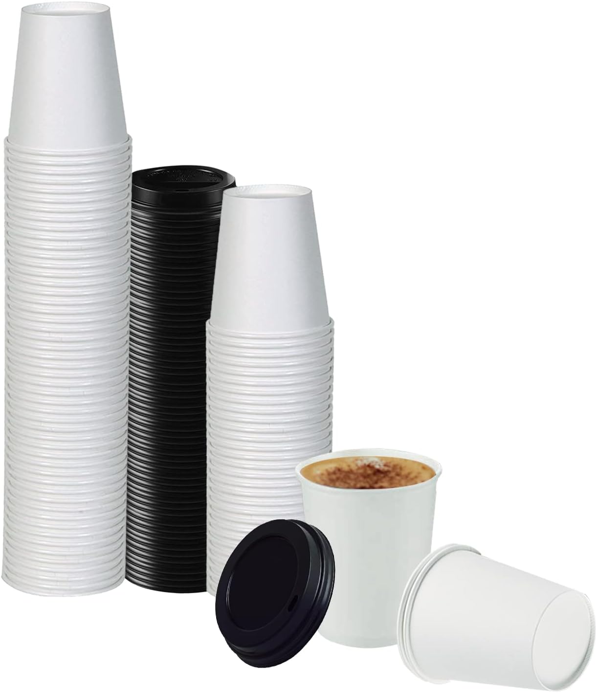 Smygoods White Original Disposable Paper Coffee Cups with Lids (12 OZ, 25 Count) For Hot Beverages, Tea, Espresso, Cocoa - To Go Drink Containers, Café & Office