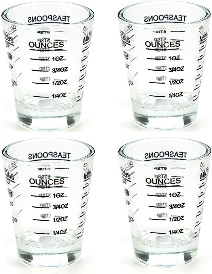 Shot Glasses Measuring cup Liquid Heavy Glass Wine Glass Espresso Shot Glass 26-Incremental Measurement 1 OZ 4 Features 45ML (4 pack-black 30ml)