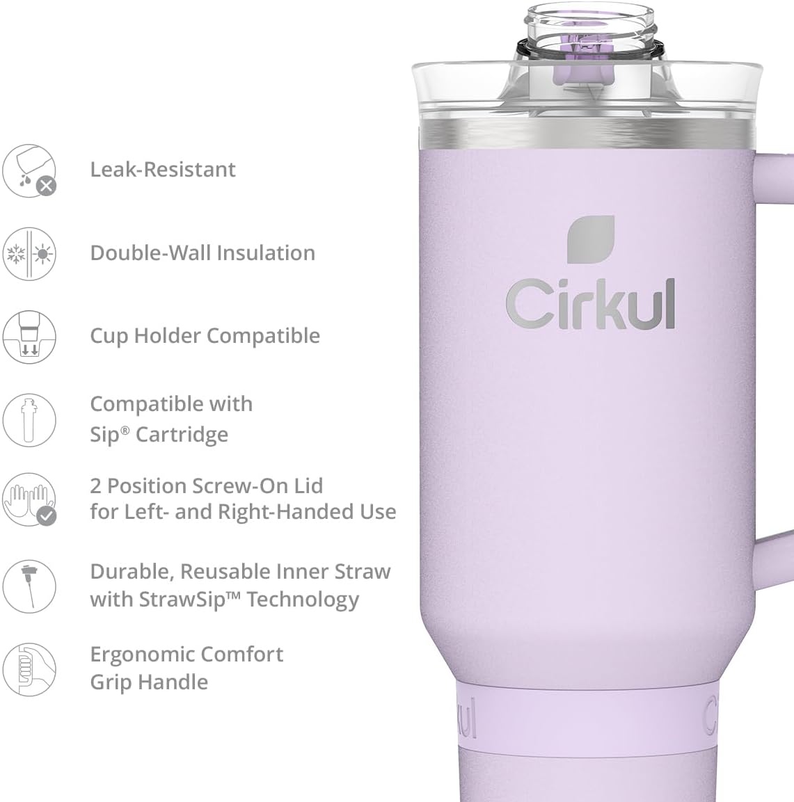 Cirkul 40oz. Lilac Stainless Steel Tumbler with Handle, All-Day StrawSip™, Double-Wall Insulated