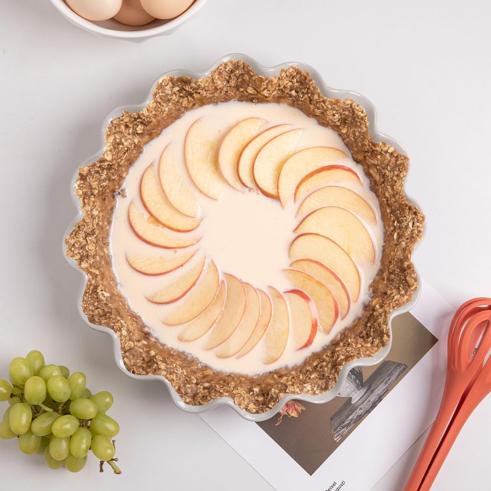 Sweejar Ceramic 11.5 Inches Pie Pan for Baking, Deep and Fluted Porcelain Round Pie Dish, Non-Stick Pie Plate for Pumpkin Pie, Apple Pie, Pie Pots with Morden Farmhouse Design(White)