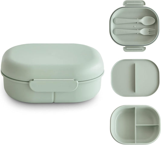 mushie Kids Bento Lunch Box | 3-Compartment & Removable Divider + Fork & Spoon Utensils | Great For Meals, School, Snacks On-the-Go | Dishwasher Safe (Sage)