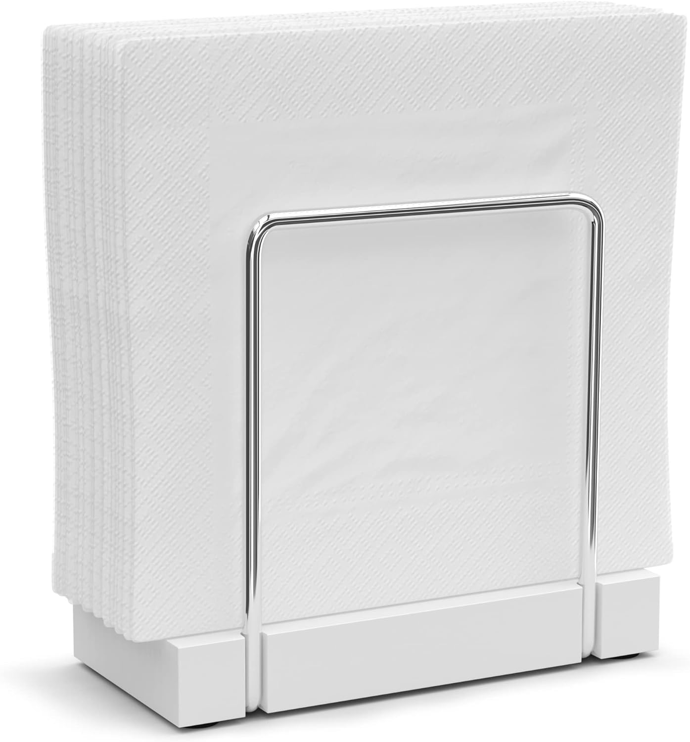 Napkin Holder for Table, Bamboo Iron Standing Napkin Dispenser for Kitchen Dining Table Farmhouse Cocktail Picnic Rustic Wood Holders for Mail Bills Suitable for All Dining Room Decors Silvery & White