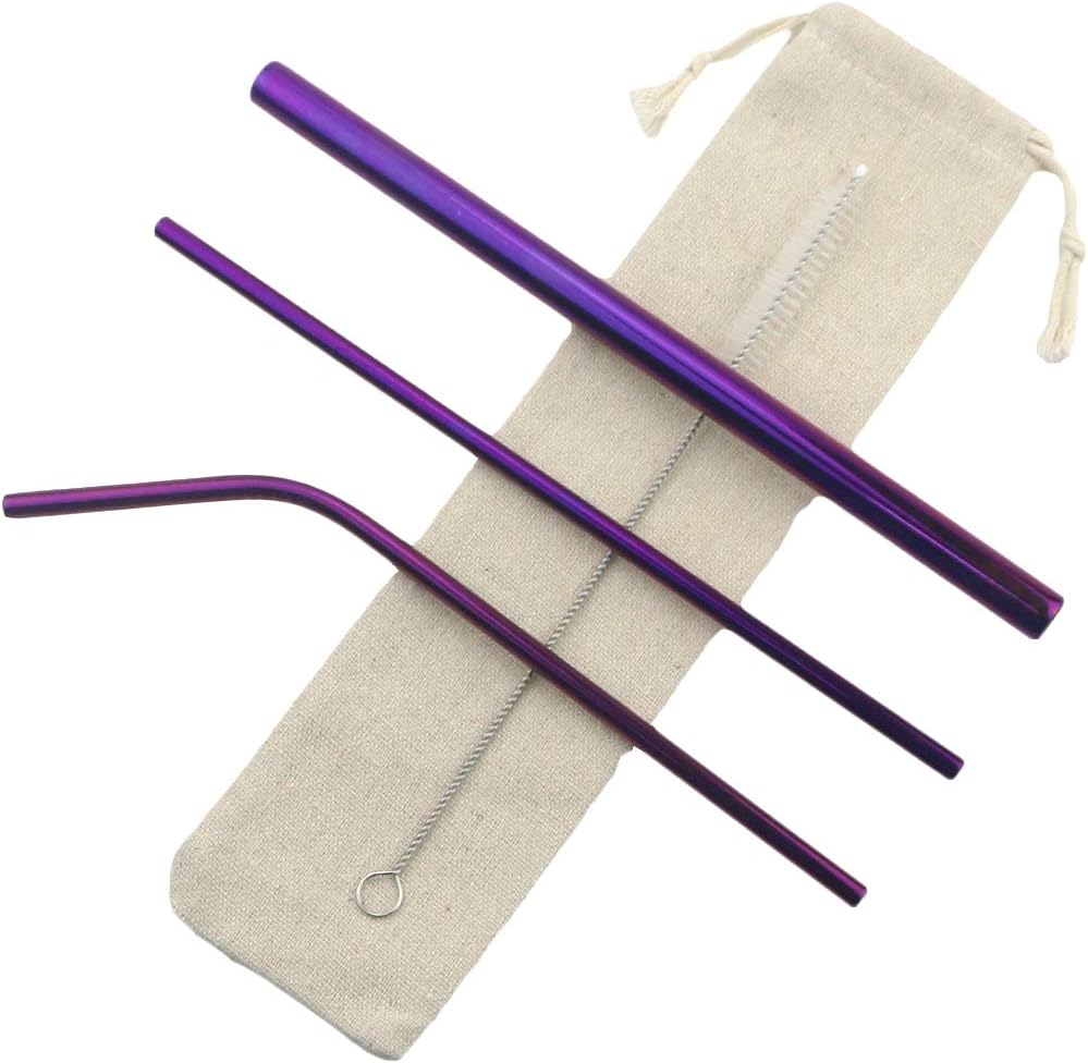 Gugrida Metal Straws Stainless Steel Straws 8.5" Drinking Straws Reusable 3 Set - Ultra Long Muti Color-Cleaning Brush for 20/30 Oz for Trail Tumblers Yeti RTIC SIC Ozark (2 Straight|1 Bent|1 Brush）