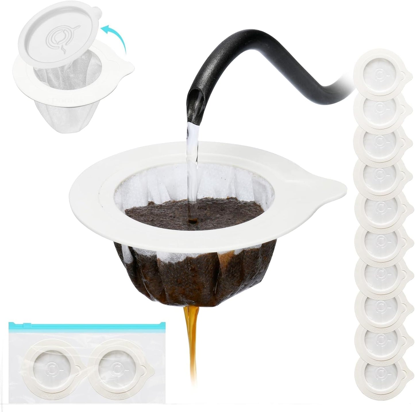 Portable Pour Over Coffee Dripper Reusable Coffee Filter Pour Over Coffee Maker for Camping Coffee, Travel Coffee Maker Single Serve Drip Coffee Filters (10, white)