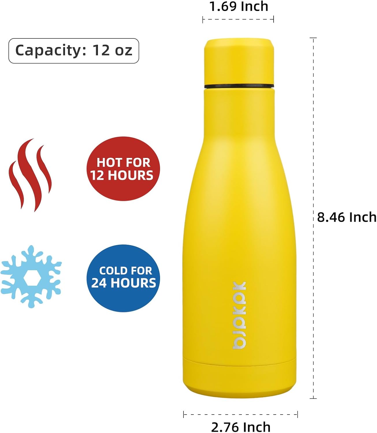 BJPKPK 12oz Water Bottles Stainless Steel Double Wall Vacuum Insulated Small Water Bottles for Travel,Yellow