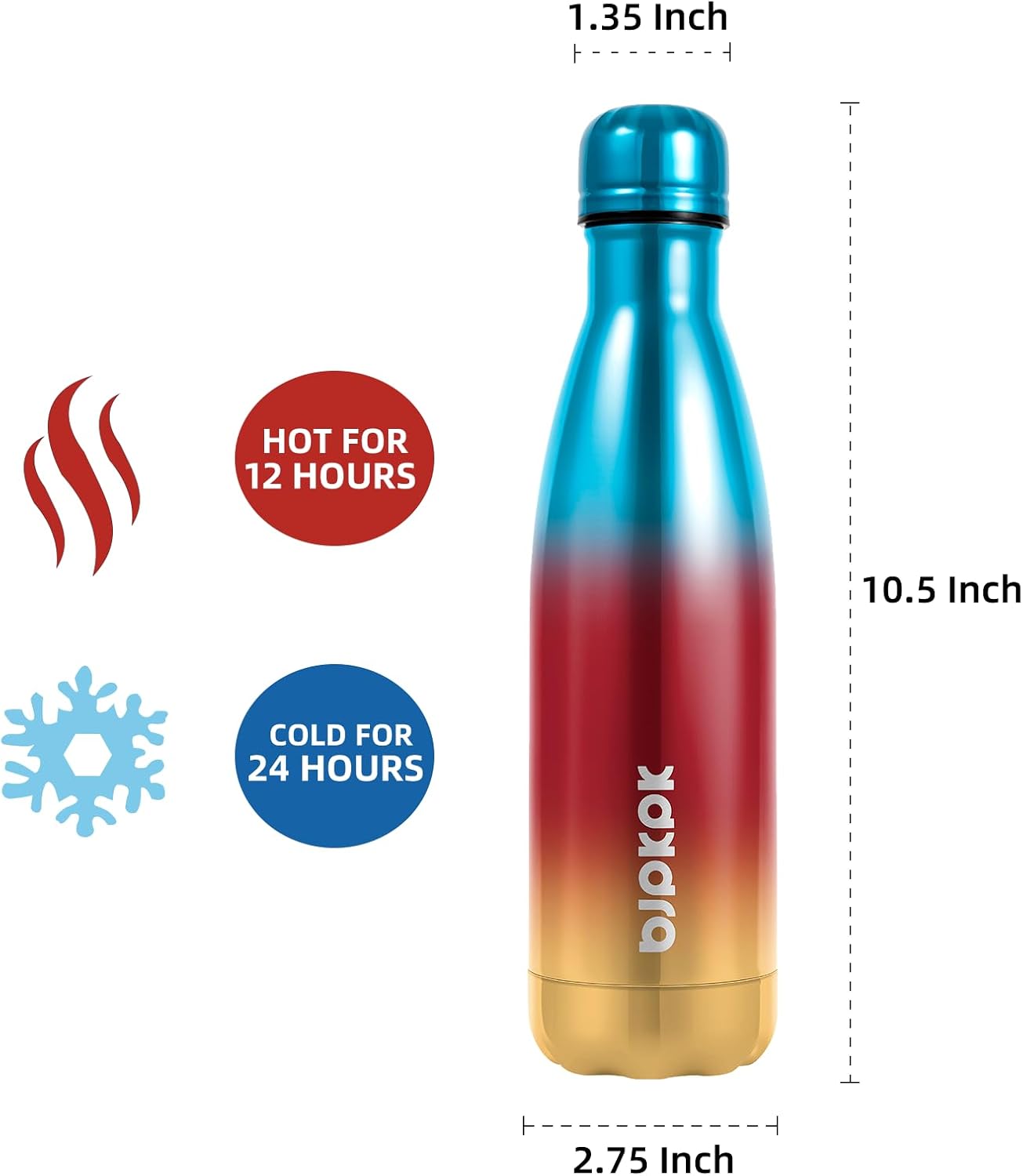 BJPKPK 17oz Insulated Stainless Steel Water Bottles,Sports Water Bottles Keep Cold for 24 Hours and Hot for 12 Hours,BPA Free for Travel,Caribbean Sunrise