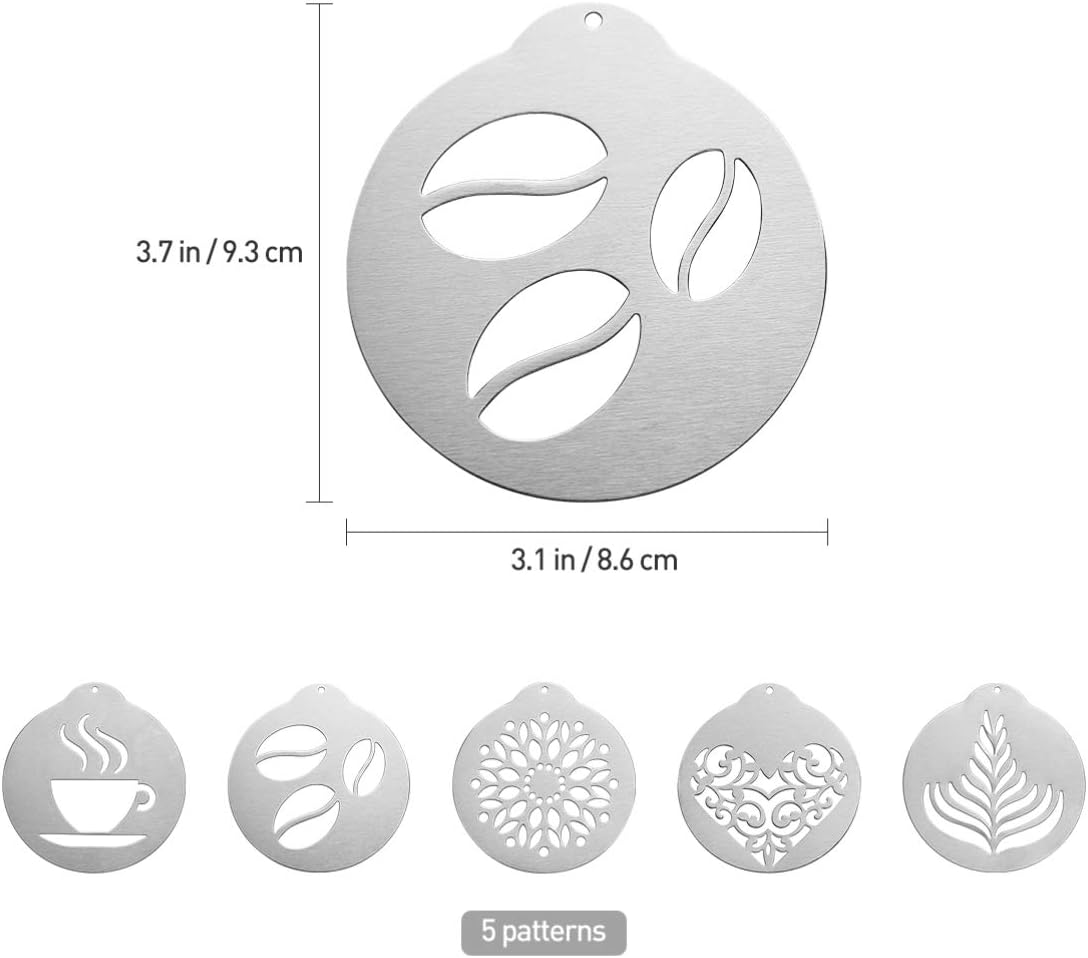 5Pcs Stainless Decorating Stencils, Metal Foam Latte Art Templates, Reusable Cappuccino Chocolate Templates Coffee Garland Mould Cake Decorating Tool
