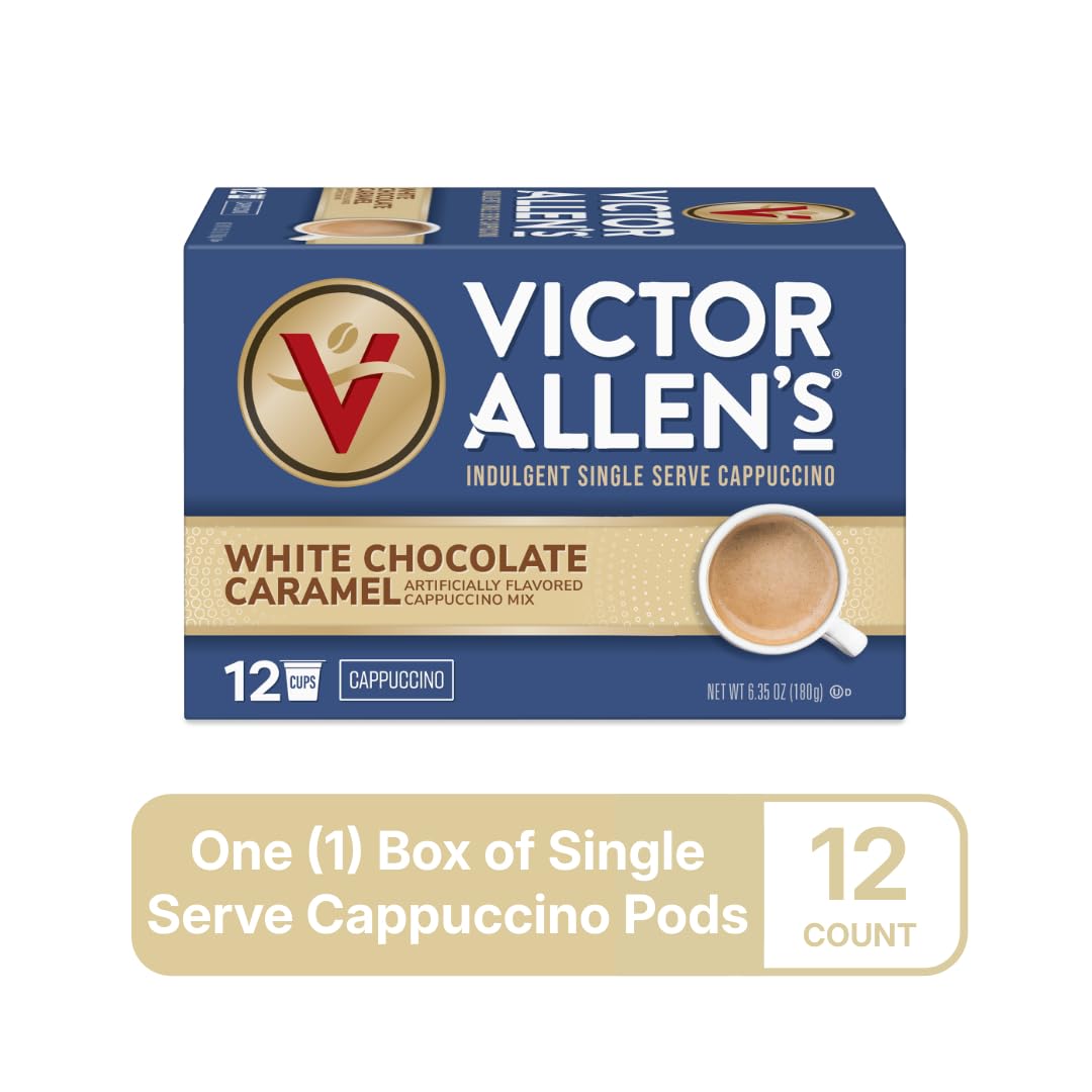 Victor Allen's Coffee White Chocolate Caramel Cappuccino, 12 Count, Single Serve Coffee Pods for Keurig K-Cup Brewers