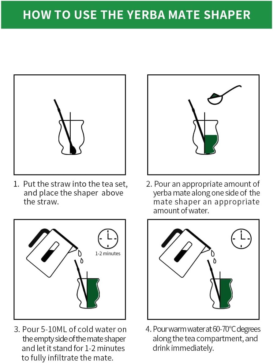 Yerba Mate Cup - Mate Gourd Set Includes Double Walled Stainless Steel Tea Cup, Tea Shaper set, Bombilla Straws, Cleaning Brush