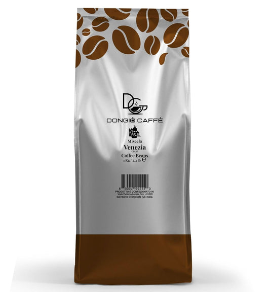 Dongiò Caffè Venezia Blend – Whole Bean Coffee 2.2 lbs (1kg) – Medium-Dark Roast – Rich & Balanced Italian Espresso with Notes of Cocoa & Spices – Artisan Quality