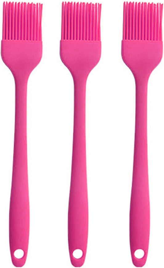 Silicone brush, Oil Brush for BBQ Kitchen Cooking Baking and Grilling(3 PCS,Rose Red)