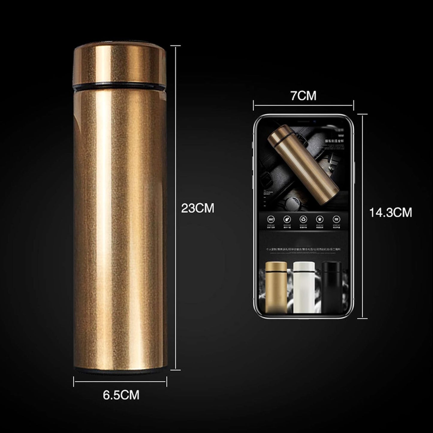 Water Bottle with LED Temperature Display,Double Walled Vacuum Insulated Water Bottle,Stainless Steel Sports AutomotiveTravel Mug,BPA-free Leak Proof Keep Cold and Keep Warm 12H