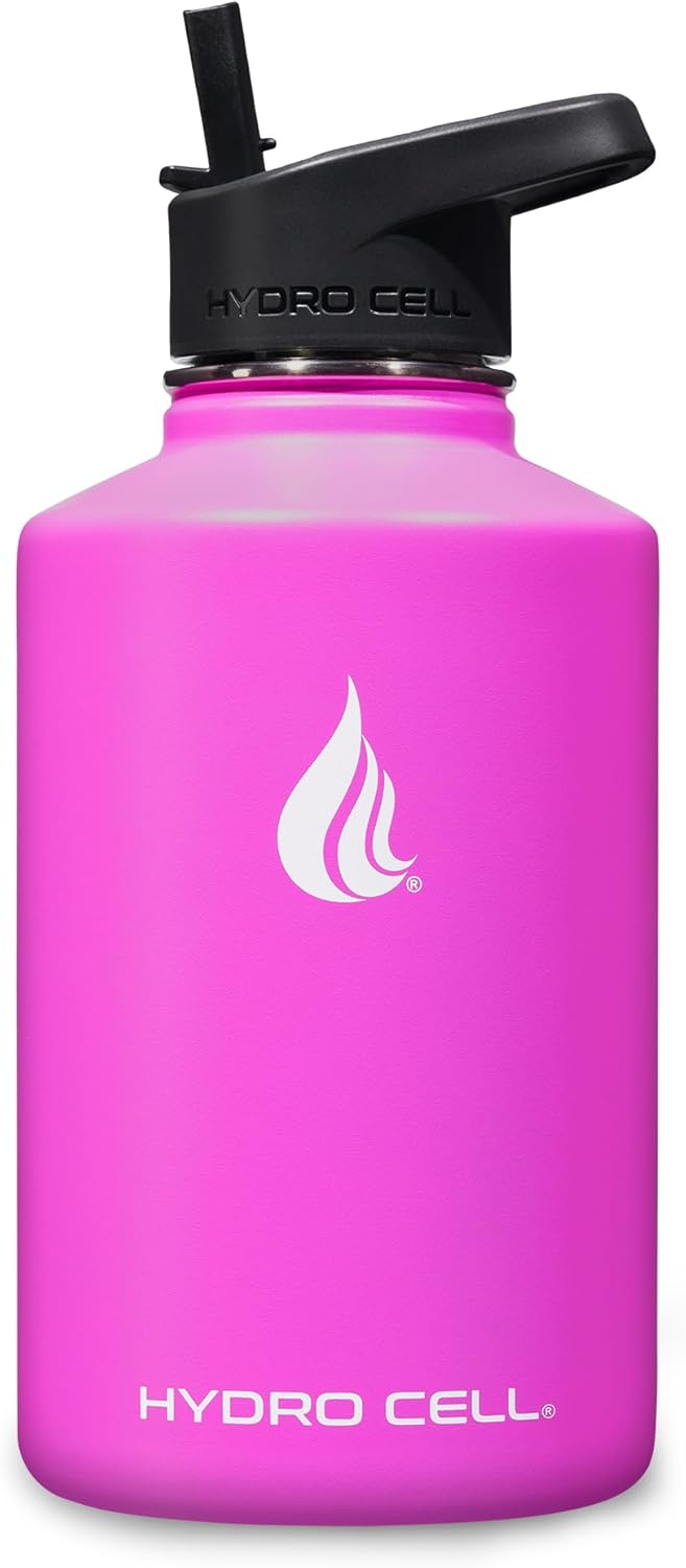 HYDRO CELL Stainless Steel Insulated Water Bottle with Straw - For Cold & Hot Drinks - Metal Vacuum Flask with Screw Cap and Modern Leakproof Sport Thermos for Adults (Fuchsia 64oz)