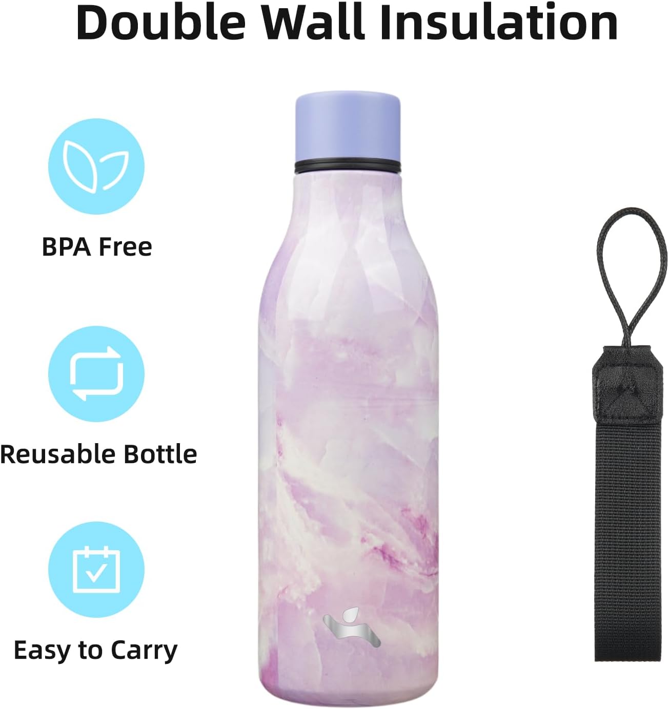 Insulated Water Bottle with Strap,18 oz Double Wall Stainless Steel Vacuum Bottles Metal Water Flask,Dawn