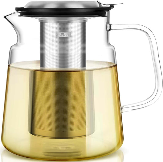 Aquach Glass Teapot with Removable Infuser - 57oz Borosilicate Tea Pot for Stovetop & Cold Brew, Stainless Steel Filter for Loose Leaf/Iced Tea