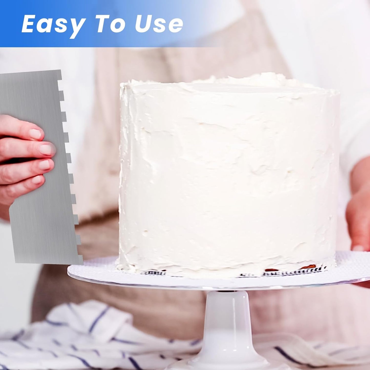 4 Pieces Stainless Steel Cake Scraper 10 Inch and Sided Patterned Edge Stripe Edge Smoother Scraper Cake Decorating Comb Cake Pastry Cutter for Mousse Butter Cream Cake Decoration