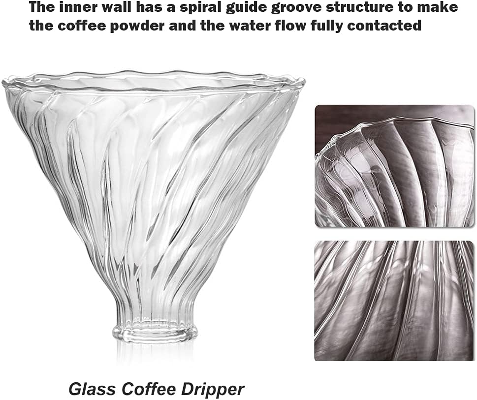 Pour Over Coffee Maker Set – Includes Glass Coffee Dripper, Metal Dripper Stand, Heat Resistance 600ml Coffee Server and 40 Count Paper Coffee Filters, 4 in 1 Set for Home or Office (Black Set)