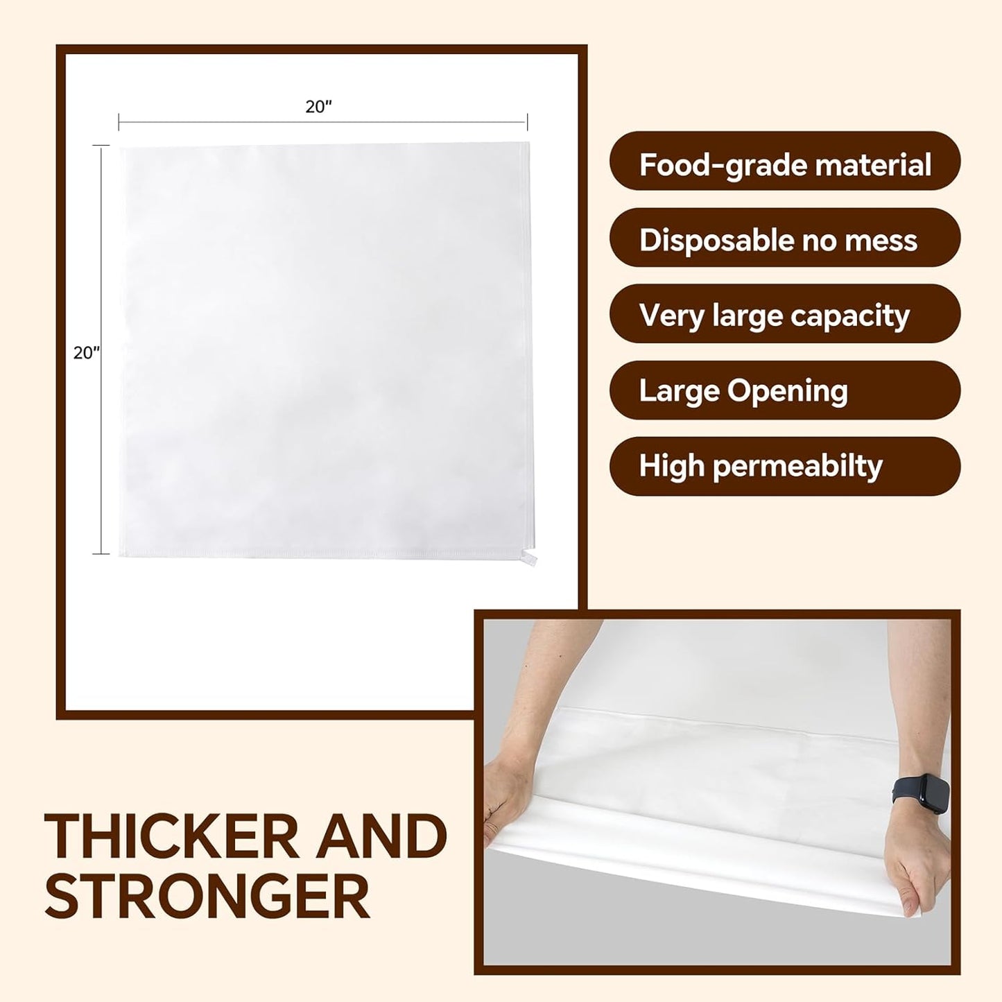 50 Pcs Commercial Cold Brew Coffee Filters,20" x 20" Commercial Cold Brew Bags For Commercial Model Cold Brew Coffee Makers and 5-Gallon Commercial Systems,with Drawstring,Brew Up To 5 LBS Coffee