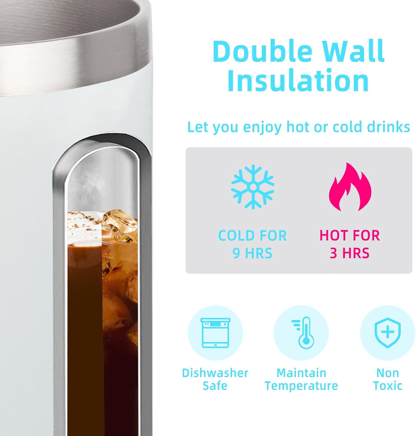 Volhoply 14oz sublimation Insulated Stainless Steel Coffee Mug with Leakproof Lid,Double Wall Vacuum Travel Cup with Handle,Reusable Metal Cups Tumbler,Camping Mugs Keep Hot/Cold(Sublimation,1 Set)