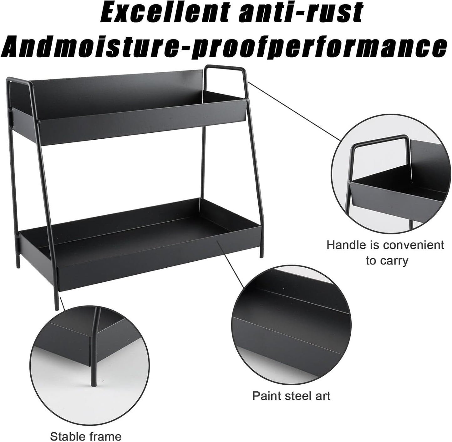 Countertop Coffee Bar Organizer,2 Tier Metal Coffee Pod Holder with Handles,Tea Bag Condiment Snack Organizer,Mug Holder for Kitchen,Bathroom,Office,Black