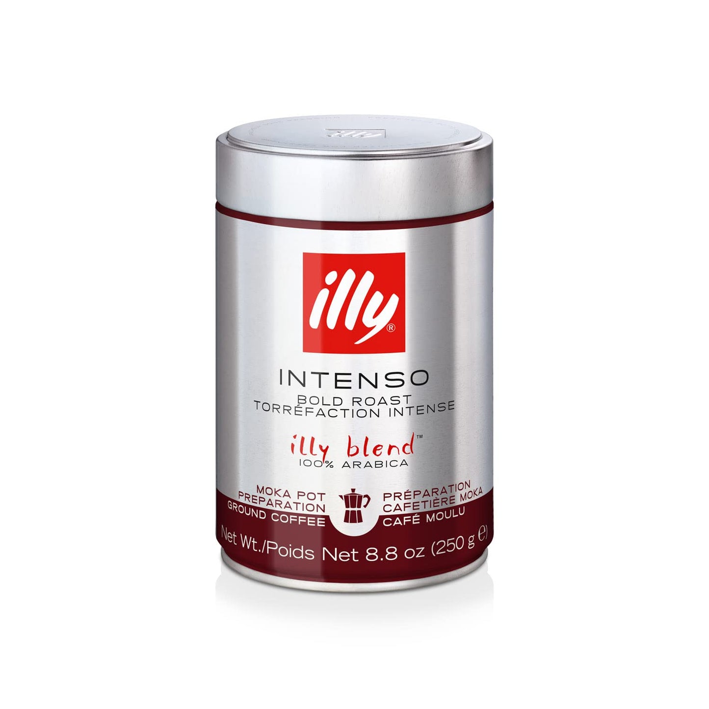 illy Ground Coffee Moka - 100% Arabica Flavored Coffee Ground - Rich Aromatic Coffee Grounds Profile – Intenso Dark Roast – Warm Notes of Cocoa & Dried Fruit - No Preservatives – 8.8 Ounce, 6 Pack