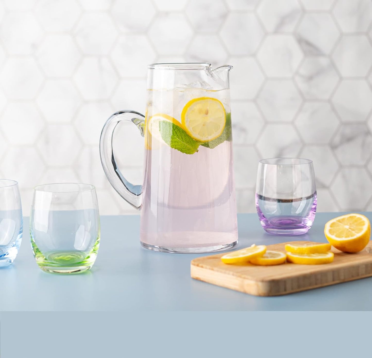 Glass Water Pitcher with Spout – Elegant Serving Carafe for Water, Juice, Sangria, Lemonade, and Cocktails – Crystal-Clear Glass Beverage Pitcher. (31259)