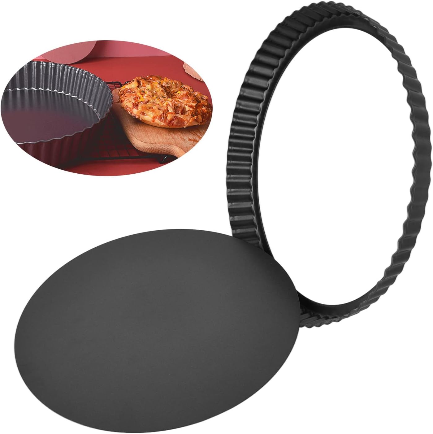 Yosoo Round Nonstick Quiche Pan, Tart Pan Quiche Pan Thickening Nonstick Deep Baking Dish Pie Plate with Removable Bottom(13inch)