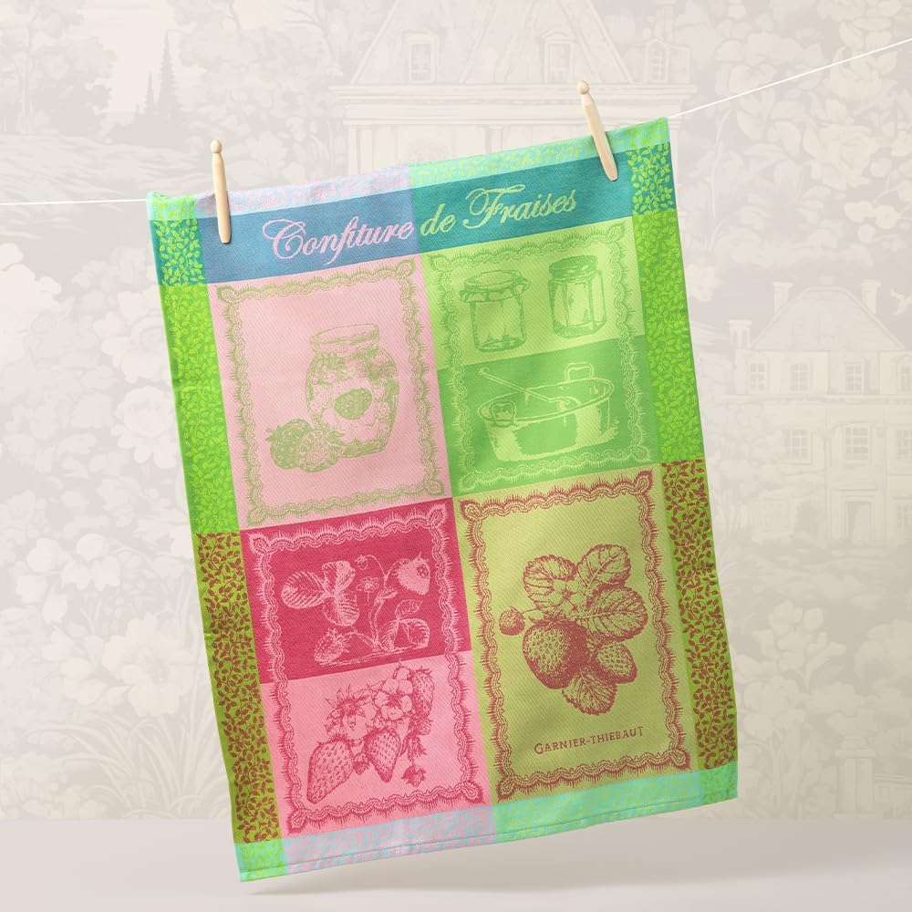 Garnier Thiebaut Confiture De Fraises Printemps (Spring Strawberry Jam) French Kitchen Towel 22"x30", Cotton, Jacquard