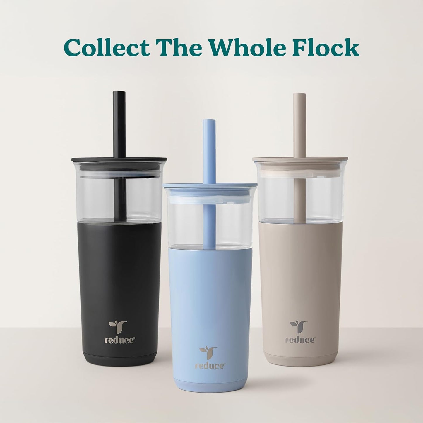 REDUCE Aspen 20 oz Vacuum Insulated Glass Tumbler with Lid & Extra Wide Straw - Keeps Drinks Cold for 12 Hrs - Ideal for Iced Coffee, Smoothies & Boba - Dishwasher Safe, Soft Base - Phantom